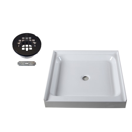 Shower Pan 36 X 36 3-Wall W/ Center Plastic  Drain W/ Modern Cross Grid In Oil Rubbed Bronze